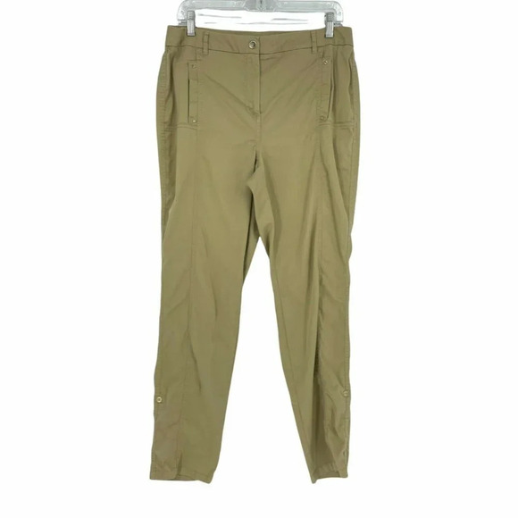 Chico's Pants Women's 1 Brown Cream Ankle Utility Slim High Rise Roll Tab Hem - Picture 1 of 9
